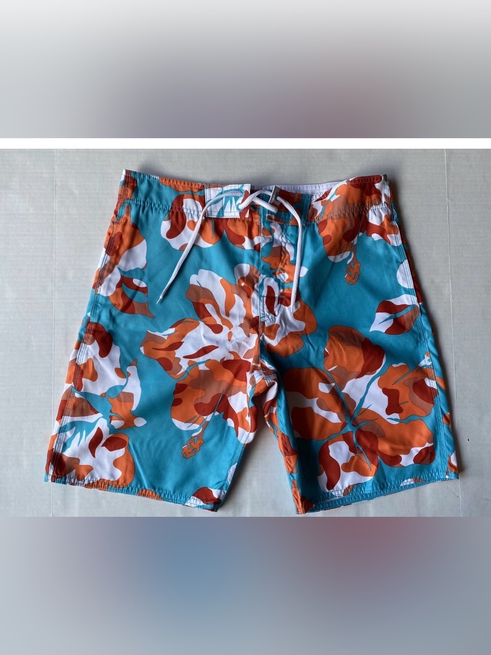 GAP Teal Tag White Mesh Boardshorts with Orange Trim
